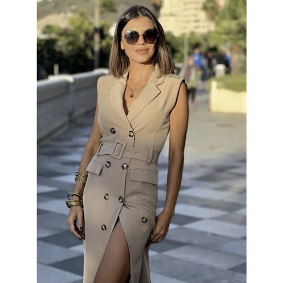 ZARA NEW WOMAN BELTED TRENCH DRESS BEIGE XS,S,M 1165/193